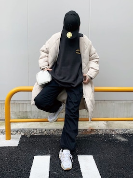 「CORNERS（コーナーズ）のサスペンダー付きカーゴパンツ（カーゴパンツ）」を使った、kuririnさん（レディース・159cm）の秋コーディネート