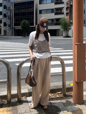「NEW ERA（ニューエラ）のNEW ERA/9TWENTY(TM) Cloth Strap（キャップ、ブラウン系）」を使った、kuririnさん（レディース・159cm）の夏コーディネート