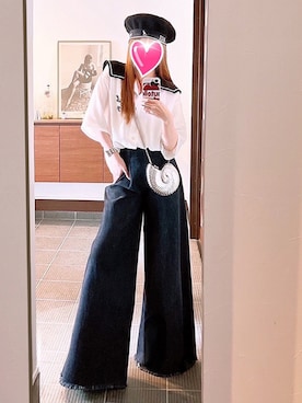 「アシンメトリー」｜「アイテム（ハンチング/ベレー帽）」を使った、致し方なく課金さん（レディース・157cm）の夏コーディネート