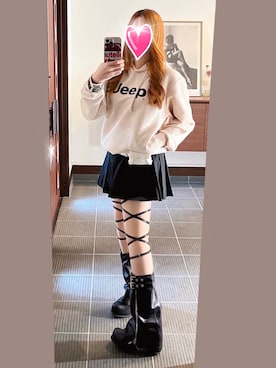 「JEEP（ジープ）の【日本未発売/WEB限定】JEEP(ジープ)/プリント プルオーバー パーカー フーディ/Big Hood T-shirt（パーカー、ベージュ系）」を使った、致し方なく課金さん（レディース・157cm）の春コーディネート