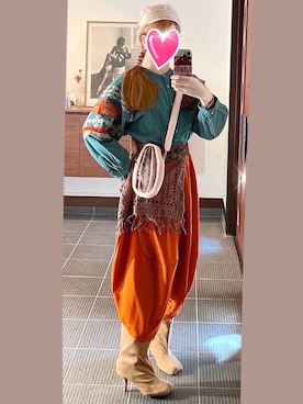 「チャイハネ（チャイハネ）の【チャイハネ】ロギータ刺繍バンドカラーシャツ（シャツ/ブラウス、グリーン系）」を使った、致し方なく課金さん（レディース・157cm）の春コーディネート