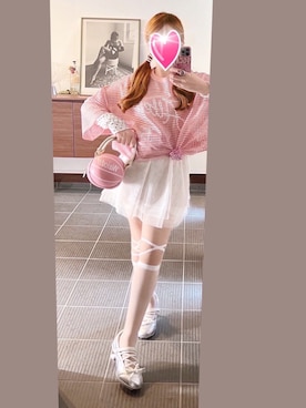 「Alley by w closet（アリーバイダブルクローゼット）の【Alley】メッシュロゴBigTシャツ（Tシャツ/カットソー、ピンク系）」を使った、致し方なく課金さん（レディース・157cm）の夏コーディネート
