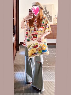 「アイテム（帽子、ベージュ系）」を使った、致し方なく課金さん（レディース・157cm）の夏コーディネート