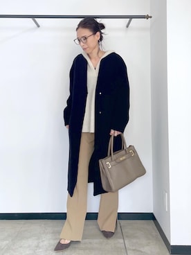 「ラフ」｜「アイテム（ノーカラーコート）」を使った、tomocoさん（レディース・158cm）の冬コーディネート
