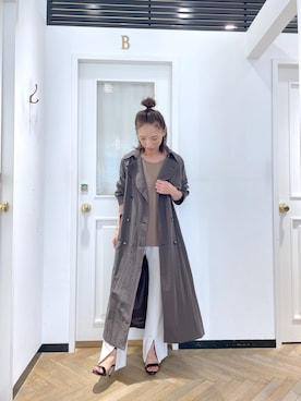 「アウターコーデ」｜「アイテム（トレンチコート）」を使った、tomocoさん（レディース・158cm）の夏コーディネート