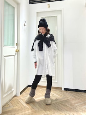 「ビッグシャツ」｜「アイテム（ブーツ）」を使った、tomocoさん（レディース・158cm）の冬コーディネート