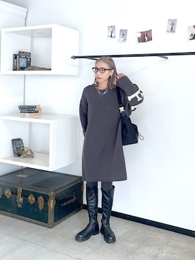 「ロゴニット」｜「アイテム（ワンピース/ドレス）」を使った、tomocoさん（レディース・158cm）の冬コーディネート