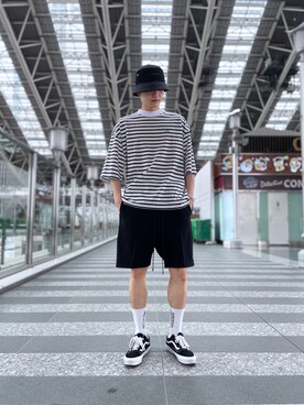 「KaneZ（ケインズ）のアイテム（帽子）」を使った、Kazuki Yanaiさん（メンズ・182cm）の夏コーディネート