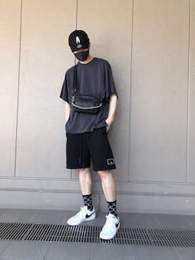 「WHITELAND（ホワイトランド）のWHITELAND/ホワイトランド/タグTシャツ/TAG TEE（Tシャツ/カットソー）」を使った、Kazuki Yanaiさん（メンズ・182cm）の夏コーディネート