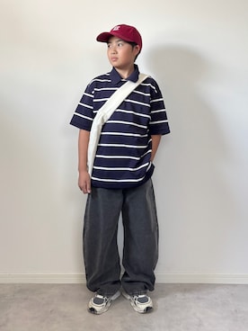 「UNIQLO（ユニクロ）のアイテム（ポロシャツ、ブルー系）」を使った、M&Kさん（キッズ・142cm）の夏コーディネート