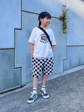 M&Kさんの「キッズ VANS ヴァンズ OLD SKOOL(19-22) オールドスクール V36 CK BLACK」を使ったコーディネート