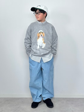 「GU（ジーユー）のアイテム（帽子）」を使った、M&Kさん（キッズ・139cm）の冬コーディネート