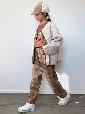 「チェック柄に恋してる」｜「アイテム（ブルゾン）」を使った、M&Kさん（キッズ・137cm）の秋コーディネート