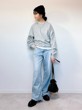 「巾着バッグ」｜「アイテム（ブーツ）」を使った、M&Kさん（レディース・154cm）の冬コーディネート