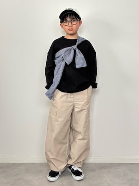 「GU（ジーユー）のアイテム（キャップ）」を使った、M&Kさん（キッズ・140cm）の春コーディネート