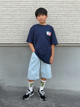「adidas（アディダス）の【adidas】FAITO J（スニーカー、ブラック系）」を使った、M&Kさん（キッズ・142cm）の夏コーディネート