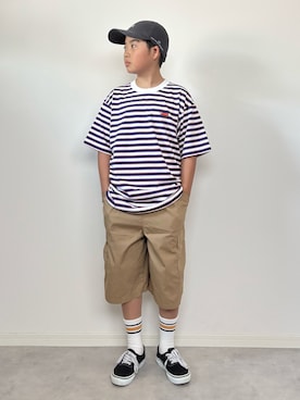 「VANS（バンズ）のVANS ヴァンズ AUTHENTIC* オーセンティック VN0EE3BLK BLACK（スニーカー、ブラック系）」を使った、M&Kさん（キッズ・142cm）の夏コーディネート
