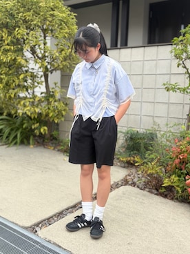 「tiptop（ティップトップ）のアソートレイヤードドロストシャツ（シャツ/ブラウス、ホワイト系）」を使った、M&Kさん（キッズ・142cm）の夏コーディネート