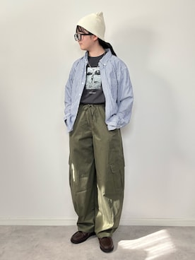 「3coins（3coins）のコットンリブニットキャップ（帽子、ホワイト系）」を使った、M&Kさん（キッズ・140cm）の春コーディネート