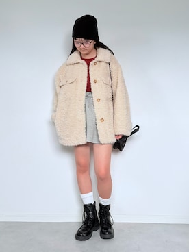 「アイテム（Tシャツ/カットソー、レッド系）」を使った、M&Kさん（レディース・157cm）の秋コーディネート