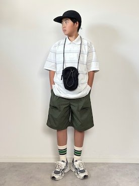 「UNIQLO（ユニクロ）のアイテム（ポロシャツ、ホワイト系）」を使った、M&Kさん（キッズ・142cm）の夏コーディネート