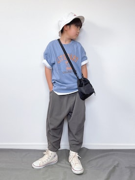 「アイテム（ハット、ホワイト系）」を使った、M&Kさん（キッズ・120cm）の夏コーディネート