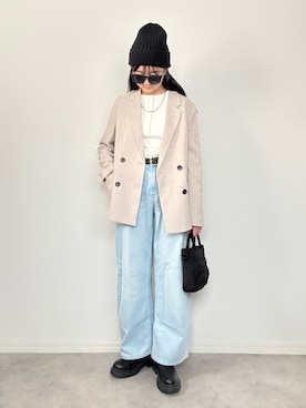 「UNIQLO（ユニクロ）のアイテム（Tシャツ/カットソー、ホワイト系）」を使った、M&Kさん（キッズ・140cm）の春コーディネート