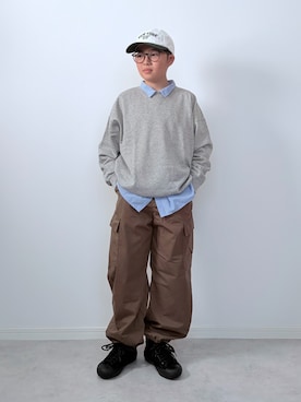 「GU（ジーユー）のアイテム（キャップ）」を使った、M&Kさん（キッズ・143cm）の秋コーディネート