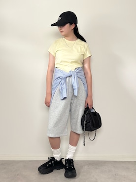 「GU（ジーユー）のアイテム（帽子）」を使った、M&Kさん（レディース・156cm）の夏コーディネート