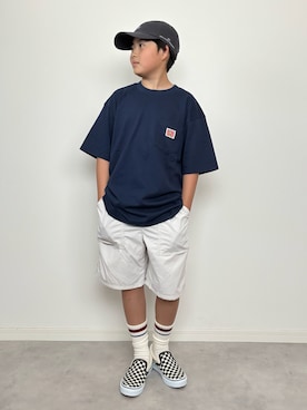 「UNIQLO（ユニクロ）のアイテム（Tシャツ/カットソー、ブルー系）」を使った、M&Kさん（キッズ・142cm）の夏コーディネート