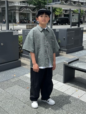 「GU（ジーユー）のアイテム（帽子）」を使った、M&Kさん（キッズ・142cm）の夏コーディネート
