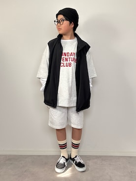 「VANS（バンズ）のVANS ヴァンズ ERA* エラ VN000EWZBLK BLACK（スニーカー、ブラック系）」を使った、M&Kさん（キッズ・140cm）の春コーディネート