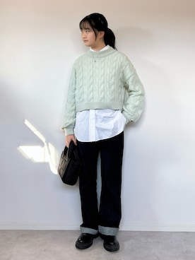 「ケーブルニット」｜「アイテム（ワンピース）」を使った、M&Kさん（レディース・154cm）の冬コーディネート