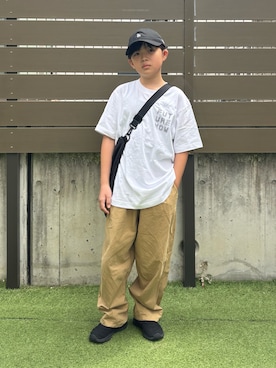 「アイテム（帽子、グレー系）」を使った、M&Kさん（キッズ・138cm）の秋コーディネート