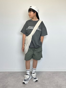 「アイテム（帽子、ホワイト系）」を使った、M&Kさん（キッズ・136cm）の夏コーディネート