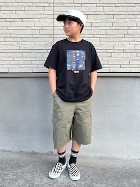 「GU（ジーユー）のアイテム（帽子）」を使った、M&Kさん（キッズ・142cm）の夏コーディネート