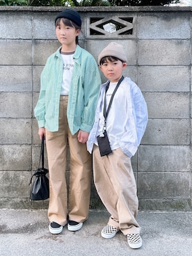 「＆yam（アンドヤム）のアイテム（パンツ）」を使った、M&Kさん（キッズ・120cm）の秋コーディネート