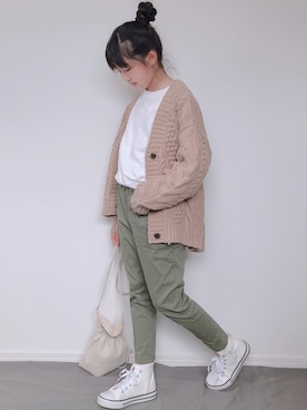 「アイテム（カーディガン/ボレロ、ブラウン系）」を使った、M&Kさん（キッズ・137cm）の秋コーディネート