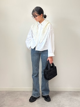 「アイテム（財布/小物、ホワイト系）」を使った、M&Kさん（レディース・154cm）の秋コーディネート