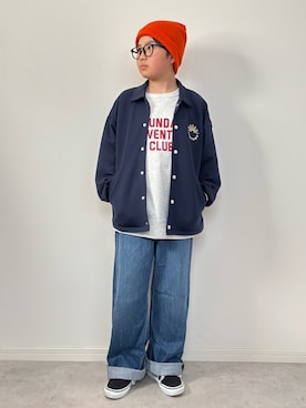 「VANS（バンズ）のVANS ヴァンズ ERA* エラ VN000EWZBLK BLACK（スニーカー、ブラック系）」を使った、M&Kさん（キッズ・140cm）の春コーディネート