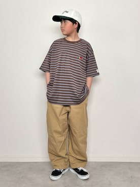 「GU（ジーユー）のアイテム（キャップ）」を使った、M&Kさん（キッズ・140cm）の春コーディネート