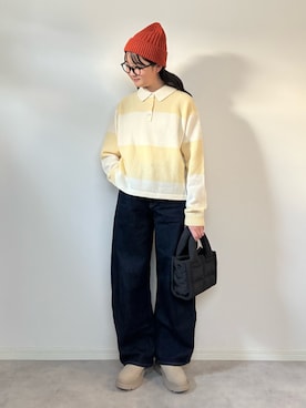 「アイテム（ニットキャップ/ビーニー）」を使った、M&Kさん（レディース・155cm）の秋コーディネート