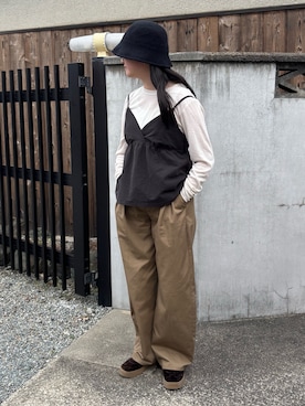 「GU（ジーユー）のアイテム（帽子）」を使った、M&Kさん（レディース・156cm）の春コーディネート