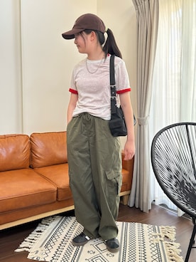 「GU（ジーユー）のアイテム（帽子）」を使った、M&Kさん（レディース・156cm）の夏コーディネート