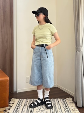 「UNIQLO（ユニクロ）のアイテム（Tシャツ/カットソー、グリーン系）」を使った、M&Kさん（キッズ・142cm）の夏コーディネート