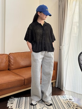 「LOWRYS FARM（ローリーズファーム）のカラーＣＡＰ　496552（キャップ、ブルー系）」を使った、M&Kさん（キッズ・142cm）の夏コーディネート