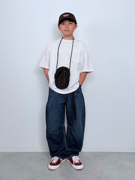 「GU（ジーユー）のアイテム（帽子）」を使った、M&Kさん（キッズ・142cm）の夏コーディネート