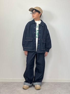 「アイテム（デニムジャケット）」を使った、M&Kさん（キッズ・138cm）の秋コーディネート
