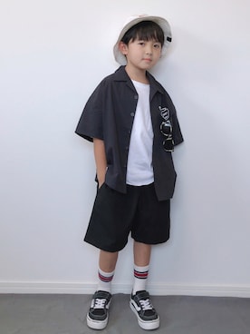 「Right-on（ライトオン）のアイテム（帽子）」を使った、M&Kさん（キッズ・110cm）の夏コーディネート