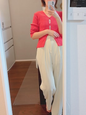 「me+em select（ミームセレクト）の【５色展開 ／４サイズ 】２タックセンタープレスロングスラックス（スラックス、ホワイト系）」を使った、m.さん（レディース・169cm）の春コーディネート